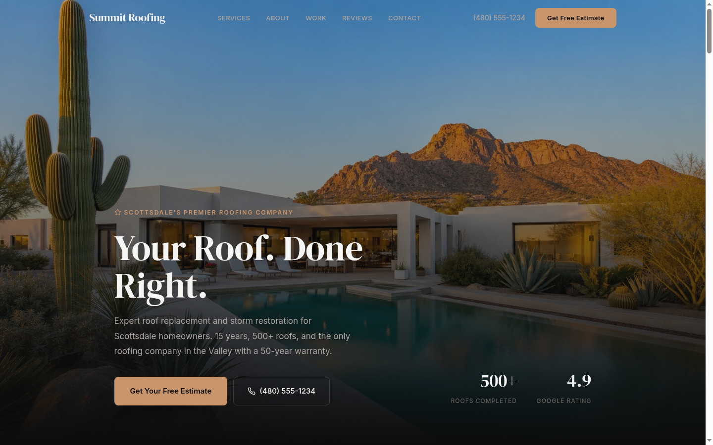 Summit Roofing website on laptop